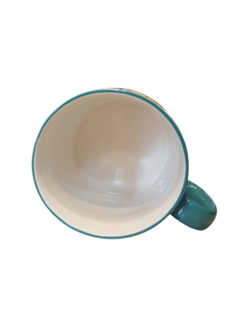 Floral Ceramic Coffee Mug with Teal Handle - Yellow Flower Pattern